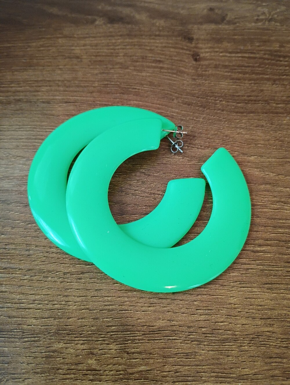 neon green earrings big chunky acrylic round dangle drop hoops fashion jewelry - Picture 6 of 6